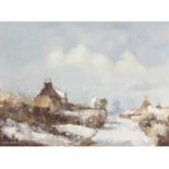 David Hardcastle (British, Contemporary), Damgate Lane in Snow , Oil on canvas, signed. 14x18ins