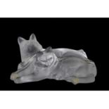 Lalique model of two cats, Happy and Heggie, in repose with original box, 14cm long