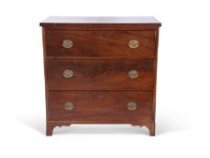 George III mahogany chest of three long drawers fitted with oval brass handles, 87 x 86 x 49cm