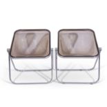 Giancarlo Piretti Castelli Plona, pair of mid-century chrome framed retro folding chairs with