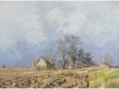 Margaret Glass (British, b.1950), 'Sunlight and Showers near Beccles'., Pastel on paper, signed.