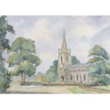 British, 20th Century, A View of St Mary's Church, Woolpit, Suffolk, Watercolour, indistinctly