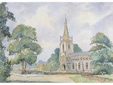 British, 20th Century, A View of St Mary's Church, Woolpit, Suffolk, Watercolour, indistinctly