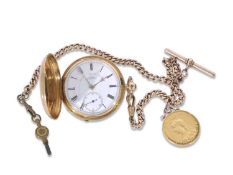 Gents last quarter of 19th century hallmarked 18ct gold cased full hunter pocket watch, the outer