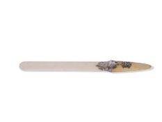 Large late Victorian ivory handled and bladed paper knife with cut card, shield and monogram