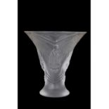 Small modern Lalique vase with a moulded floral design, with original box, 10cm high