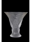 Small modern Lalique vase with a moulded floral design, with original box, 10cm high