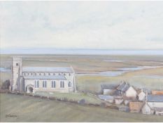 Desmond Cossey (British, b.1940), Salthouse Church, Oil on canvas, signed. 11x15.5ins