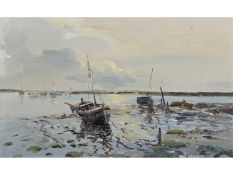 Jack Cox (British, 1914-2007), Beached boats , Oil on board, signed. 14x22ins
