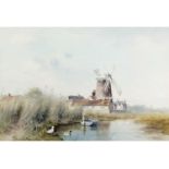 Peter Metcalf (British, 1944-2004), Cley Windmill, Watercolour, signed, 1991. 14x21ins