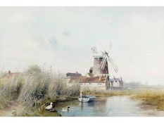 Peter Metcalf (British, 1944-2004), Cley Windmill, Watercolour, signed, 1991. 14x21ins