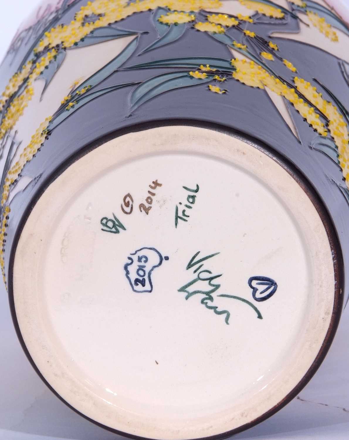 Large Moorcroft trial vase decorated with tube lined decoration of cockatoos amongst foliage, the - Image 3 of 3