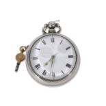 Gents second quarter of 19th century hallmarked silver paired-case pocket watch having gold hands to