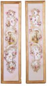 Late 19th Century, French, a pair of decorative titles showing fête galante scenes with floral