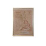 Late 19th century needlework map of the British Isles set in a red border, signed M.A. Bardsley,