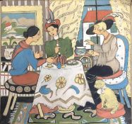 Eva H Robertson (British, 20th Century), Three Ladies Taking Tea, Pastel, gouache and watercolour,