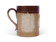 Rare Doulton Lambeth tankard commemorating George V, with central panel in relief marked 'Horning