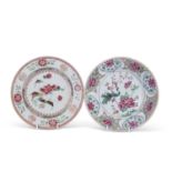 Two Chinese porcelain plates, Yongzheng/early Qianlong period, one with unusual early famille rose