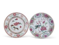Two Chinese porcelain plates, Yongzheng/early Qianlong period, one with unusual early famille rose
