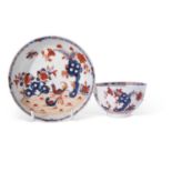 Lowestoft porcelain tea bowl and saucer, circa 1780, in Redgrave style decorated with the Two Bird