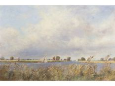 Owen Waters (British, 1916-2004), Thurne Mouth, Norfolk Broads , Oil on board, signed. 31x35ins