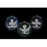 Group of three Baccarat commemorative paperweights of faceted form, representing Duke of