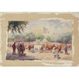 Wilfred S Pettitt (British 1904-1978), Norwich Cattle Market. Condition: Marginal tear to lower