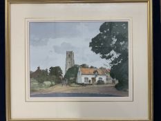 Stanley Orchant, (British 1920-2005), Happisburgh Church, watercolour, signed,14x19ins, framed and