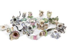 Quantity of 18th century candle sconces and accessories including Bow examples, white examples