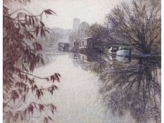 Henry Holzer (British 1907-2007) The Waveney Beccles, Pastel on canvas, signed, 1968, 15.5x20ins