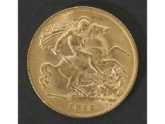 George V gold half sovereign dated 1912
