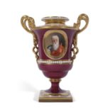 Flight Barr & Barr vase by Thomas Baxter, the puce ground with oval portrait medallion of