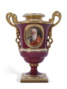 Flight Barr & Barr vase by Thomas Baxter, the puce ground with oval portrait medallion of