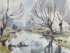Albert Charles Ribbans (British, 1903-1966), River Cam, Cambridge , Watercolour, signed. 6x8ins