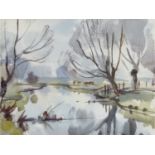 Albert Charles Ribbans (British, 1903-1966), River Cam, Cambridge , Watercolour, signed. 6x8ins