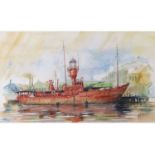 Keith Tucker (British, Contemporary), The Lightship, Watercolour, signed. 16x26ins