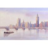 Lanyu Wang-Kemp (British/Chinese, Contemporary) Twilight at Westminster , Watercolour, signed.