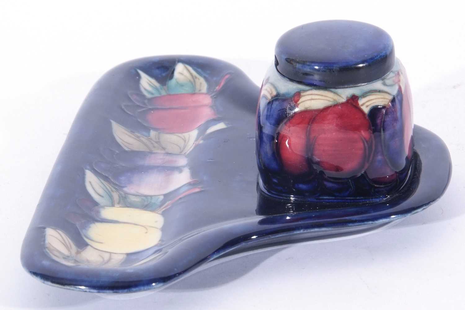 Mid-20th century Moorcroft pottery inkwell with the Wisteria pattern, stamp and signature to base, - Image 4 of 8