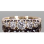 Antique five stone diamond ring featuring five graduated round old cut diamonds, 0.50ct total wt,