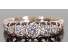 Antique five stone diamond ring featuring five graduated round old cut diamonds, 0.50ct total wt,