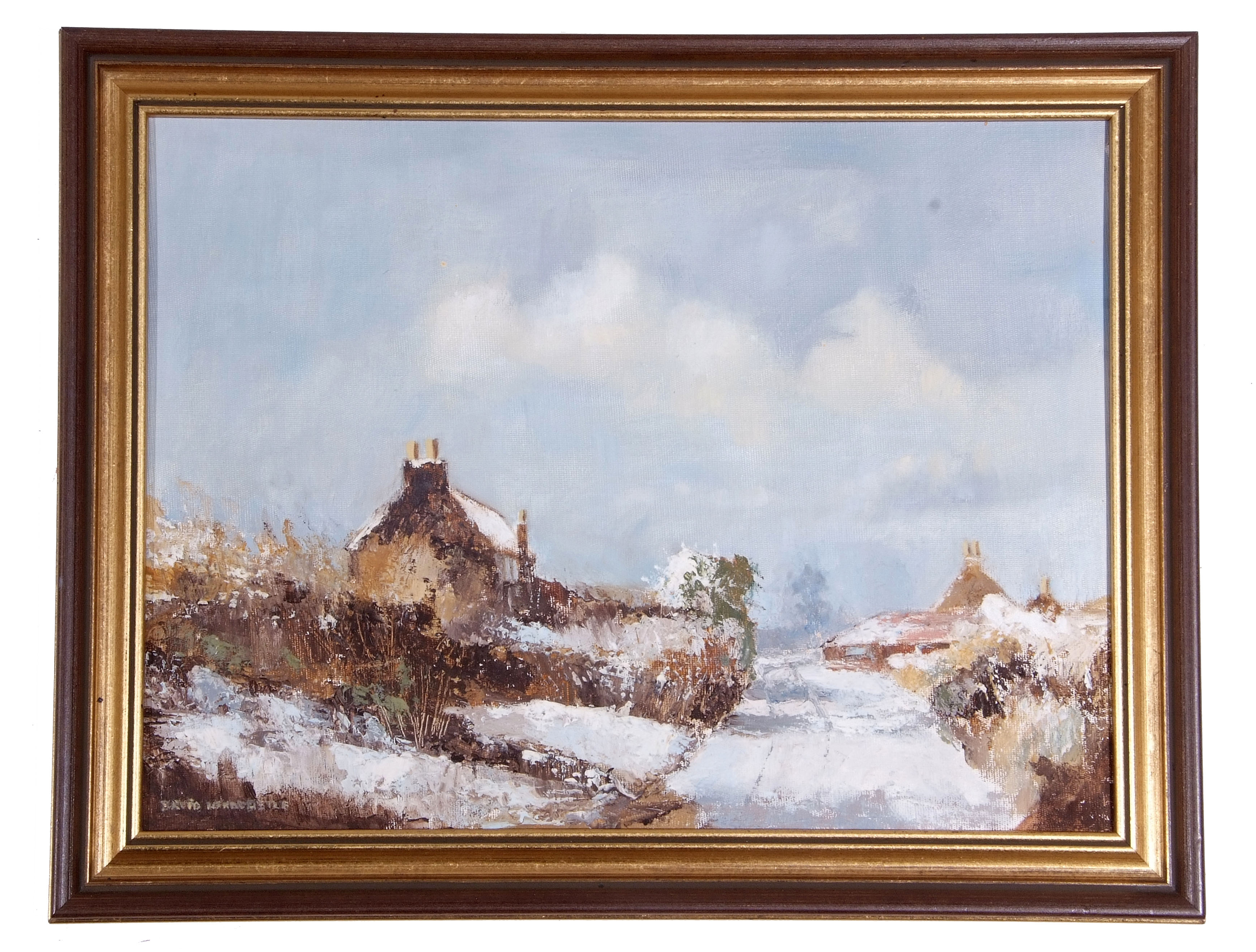 David Hardcastle (British, Contemporary), Damgate Lane in Snow , Oil on canvas, signed. 14x18ins - Image 2 of 2