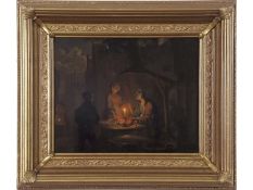 Jan Hendrik Van Grootveld (Dutch 1808-1855), Trading by Candlelight , Oil on panel, signed. 11x14.