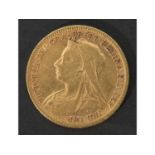 Victorian gold half sovereign dated 1900