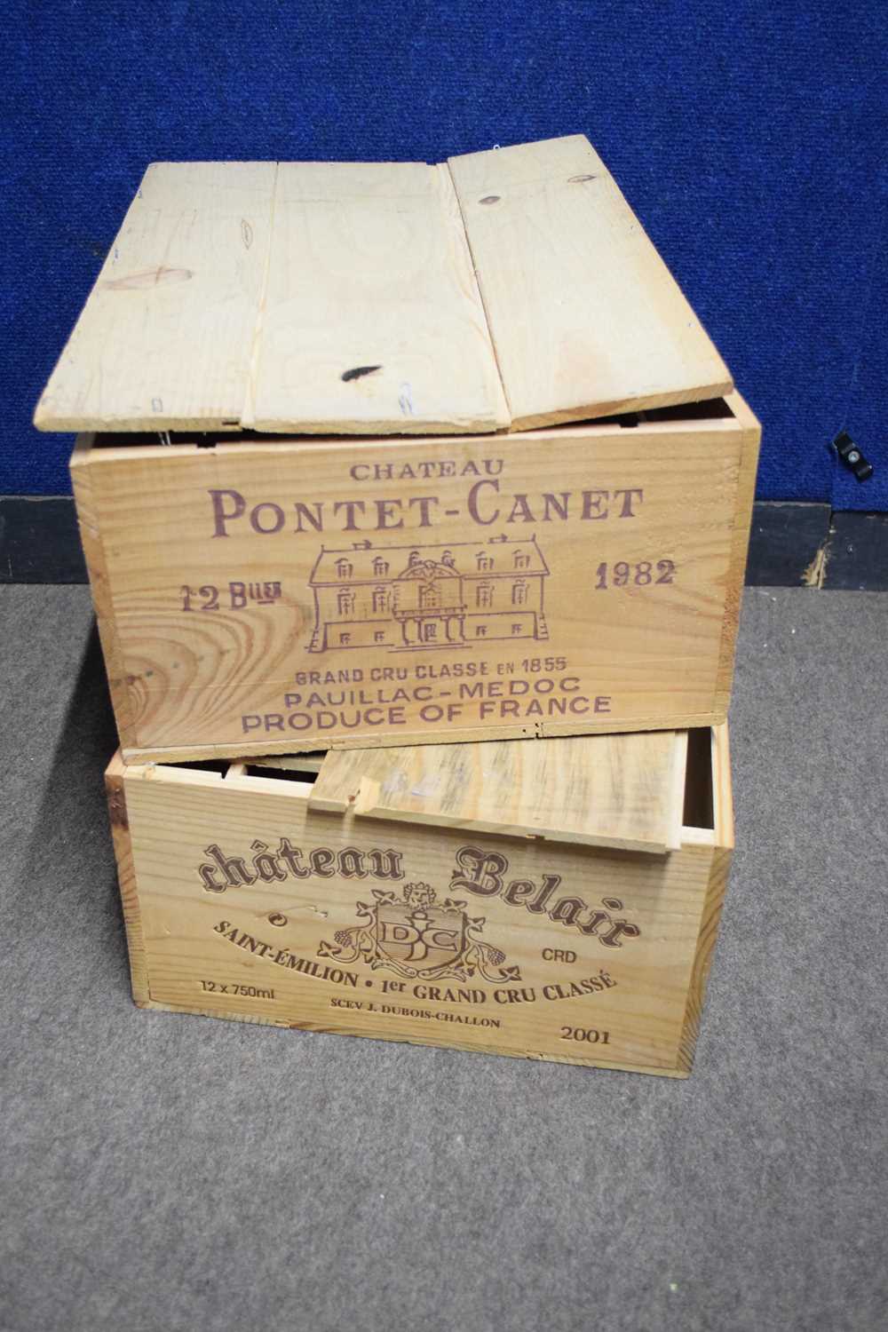 A 1982 Ch Pontet Canet Original Wooden Case; t/w a 2001 Ch Belair Original Wooden Case - nb both - Image 2 of 3