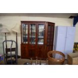 FLAME MAHOGANY VENEERED LOUNGE DISPLAY CABINET WITH GLAZED TOP SECTION AND DRAWER AND CUPBOARD