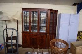 FLAME MAHOGANY VENEERED LOUNGE DISPLAY CABINET WITH GLAZED TOP SECTION AND DRAWER AND CUPBOARD