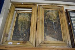 20TH CENTURY SCHOOL, PAIR OF STUDIES, WOODLAND STREAMS, SURFACE DETERIORATED, POSSIBLY SIGNED '