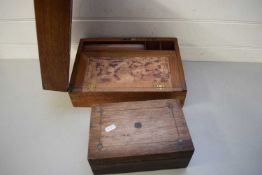 EARLY 20TH CENTURY HARDWOOD WRITING BOX WITH FITTED INTERIOR TOGETHER WITH A FURTHER SMALL JEWELLERY