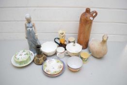 MIXED LOT TO INCLUDE LLADRO STYLE FIGURE, ROYAL DOULTON CANTON BOWL, WEDGWOOD WILD STRAWBERRY