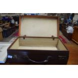 SMALL BROWN LEATHER SUITCASE, 55CM WIDE